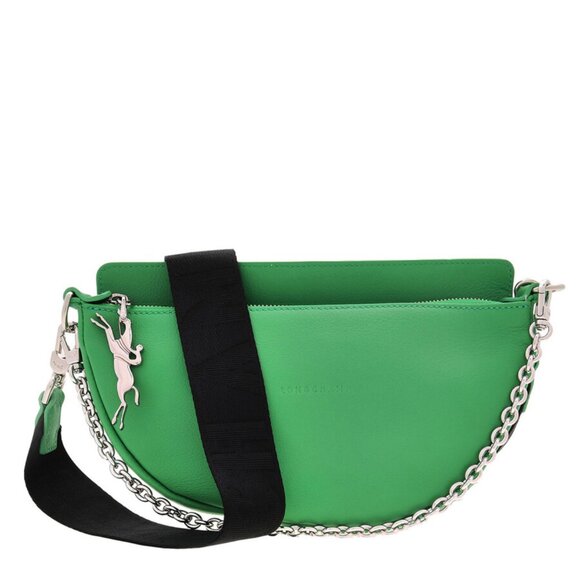 Longchamp Smile Small Half Moon Green Leather Crossbody Bag